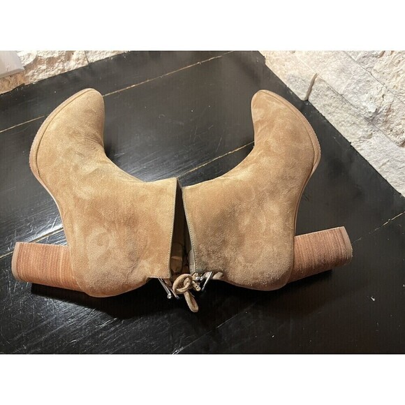 Stuart Weitzman Gardiner Camel Suede Ankle Boots Size 7 B Zip Side Tie Back - Picture 5 of 11